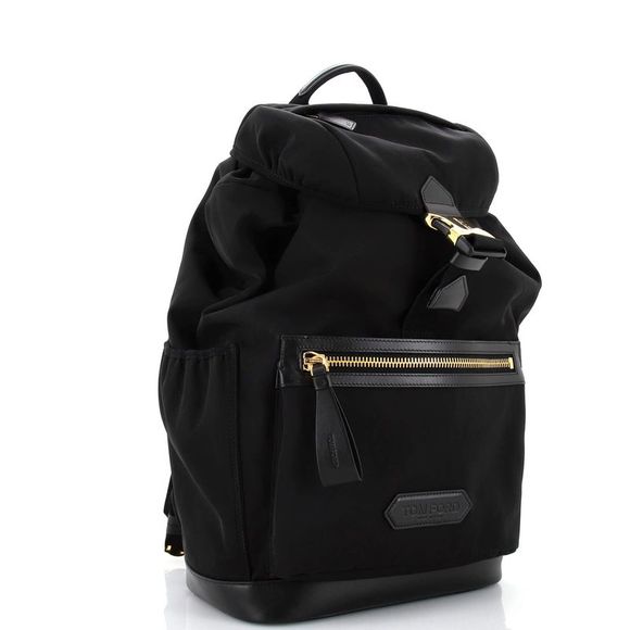 Tom Ford Drawstring Flap Backpack Nylon Black - Picture 2 of 6